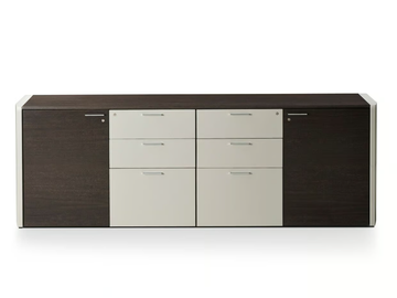 DE_SYMETRIA - Low wooden office storage unit upholstered in leather by i 4 Mariani - view 3